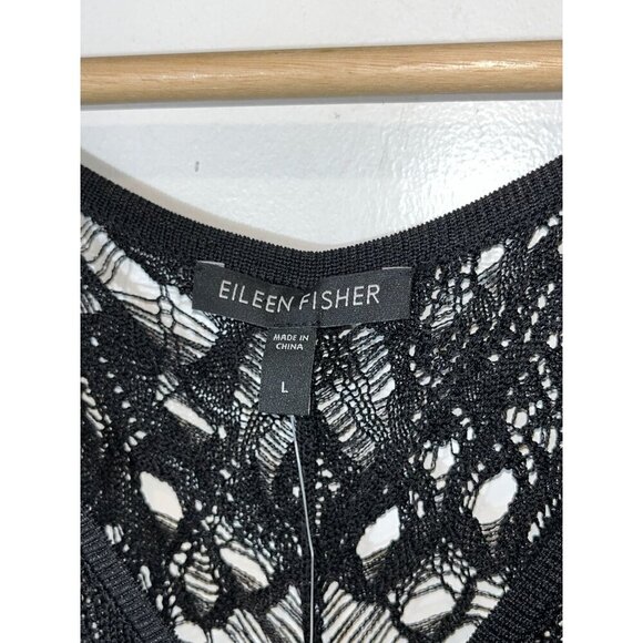 NWT Eileen Fisher Black Crinkle Lace Dress with Slip Women Size L (MRSP$378) - Picture 7 of 11